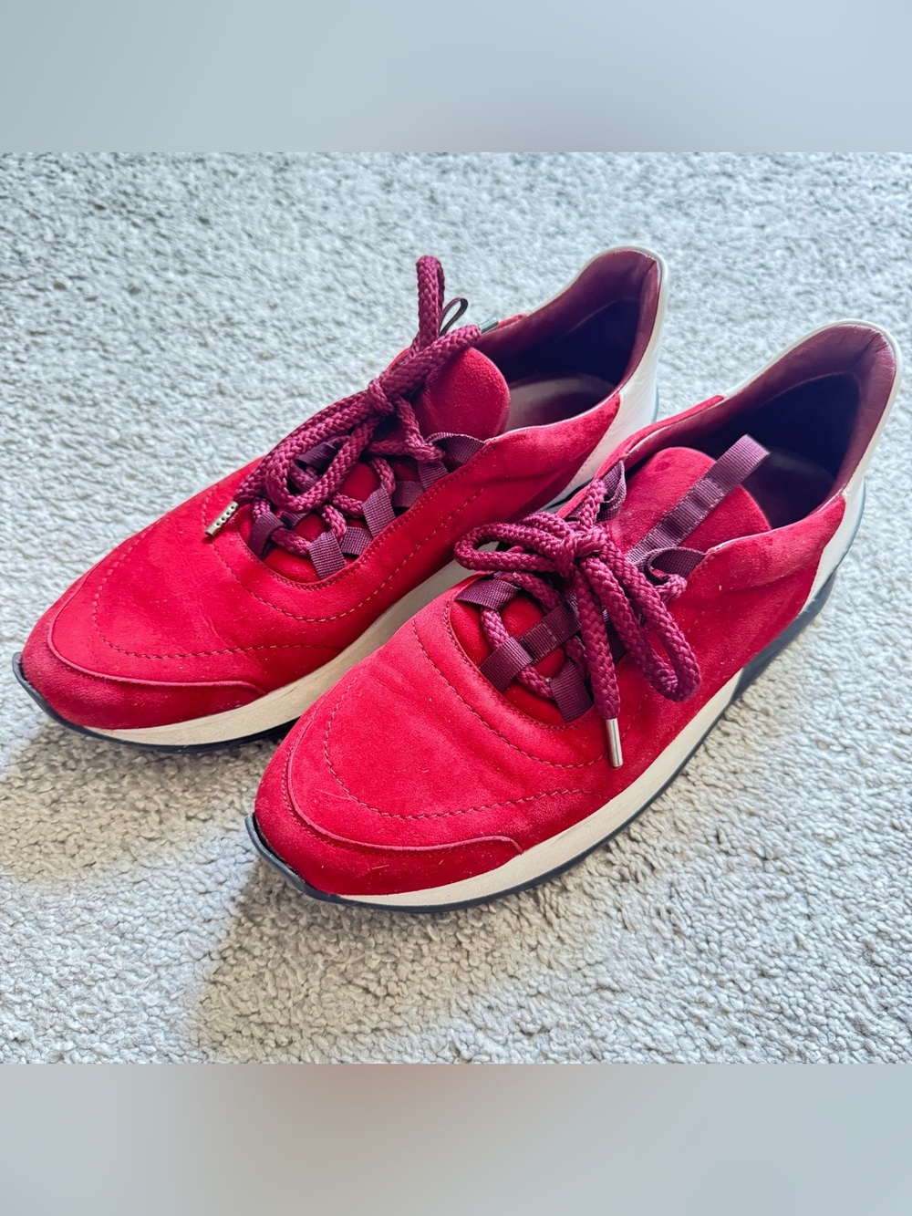 Authentic Hermes Miles Red Suede Technical Fabric Sneakers Shoes Womens